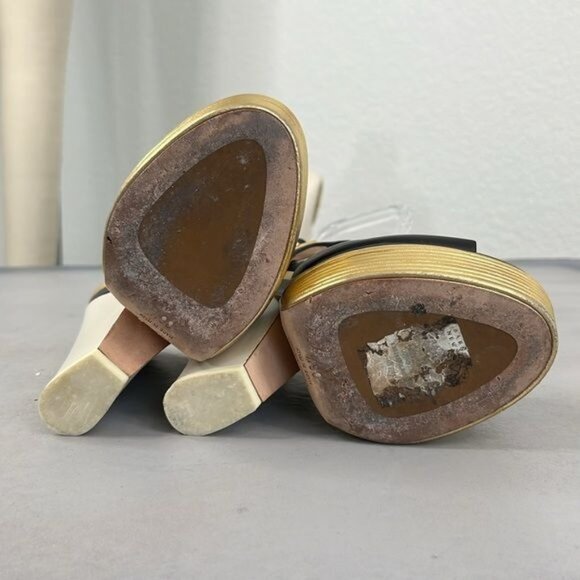 Giuseppe Zanotti Gold Black Leather Peep Toe Platform Sandals Pumps - Picture 8 of 11